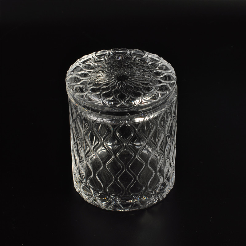 Clear diamond shaped surface glass jar with lid
Clear diamond shaped surface glass jar with lid