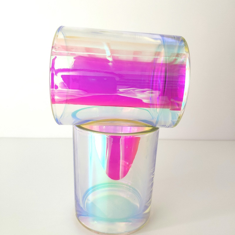 iridescent glass candle jar 12oz wax capacity