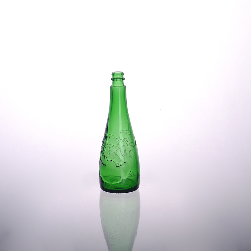 Green flat bottom glass liquor bottle