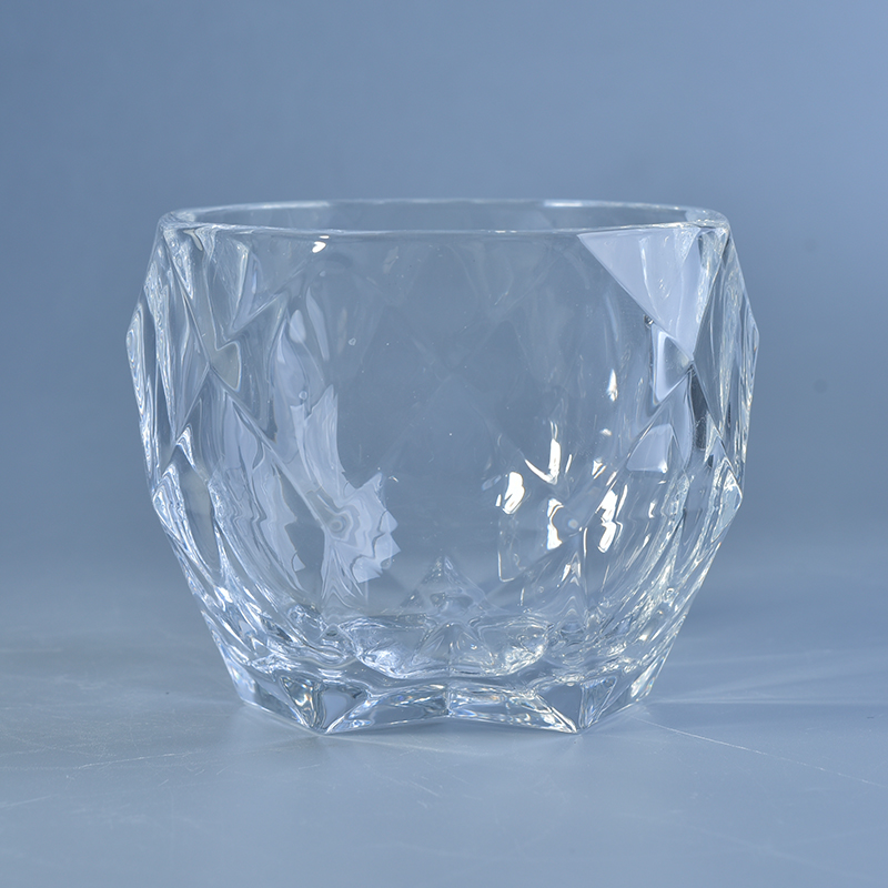 Diamond cut crystal round glass candle holders