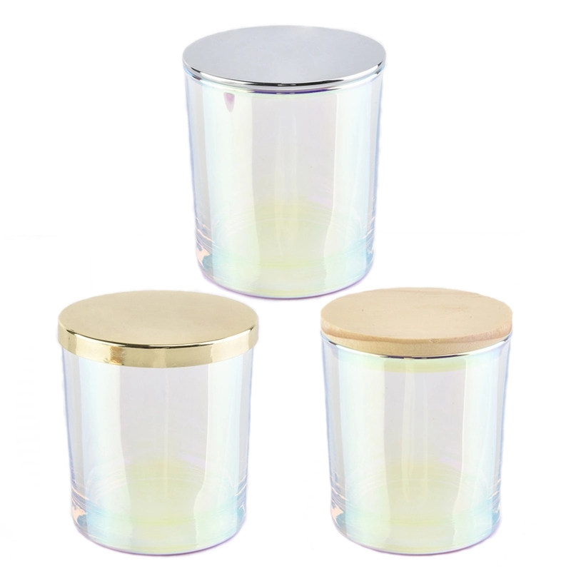 Luxury Iridescent glass candle jar with lids