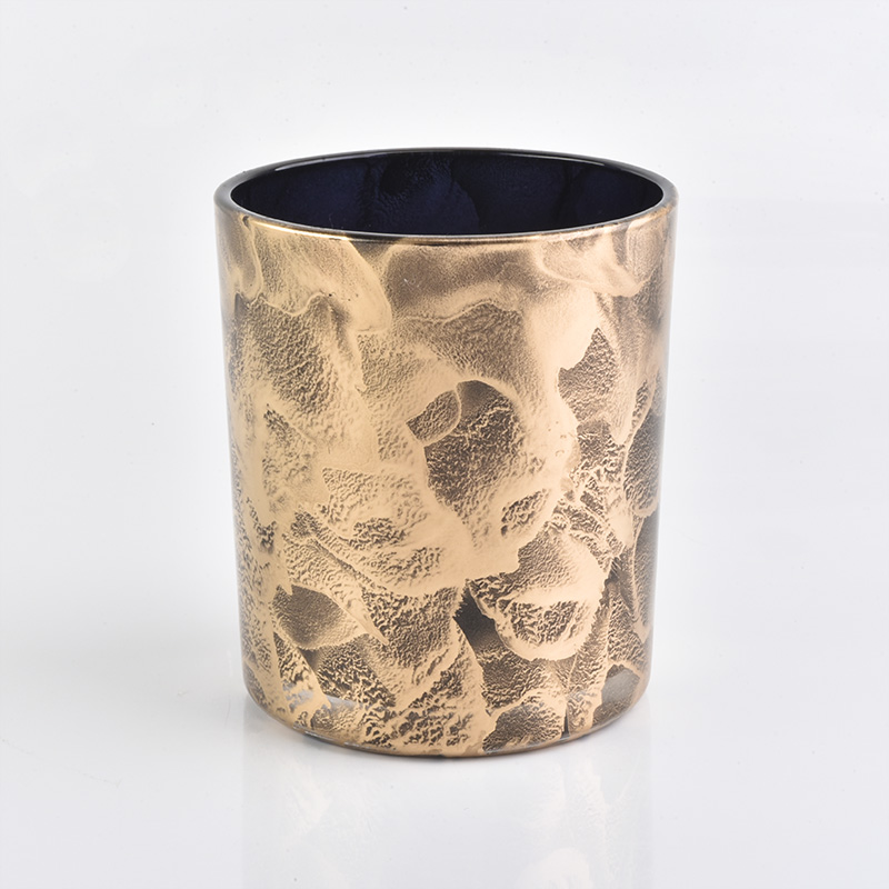 cylinder glass candle vessl with gold cloud pattern