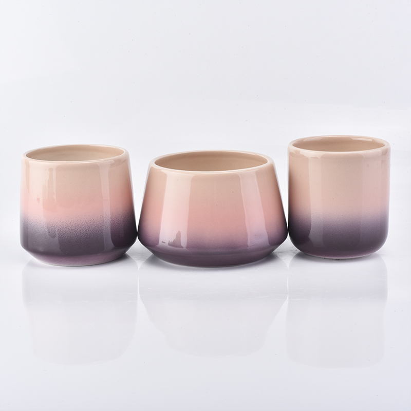 pink and purple gradient ceramic glazed candle jar