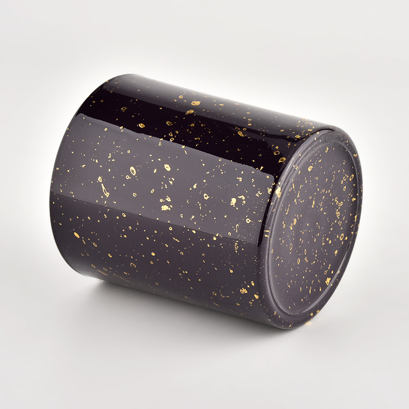 Decorative gold printing black glass candle jars wholesale