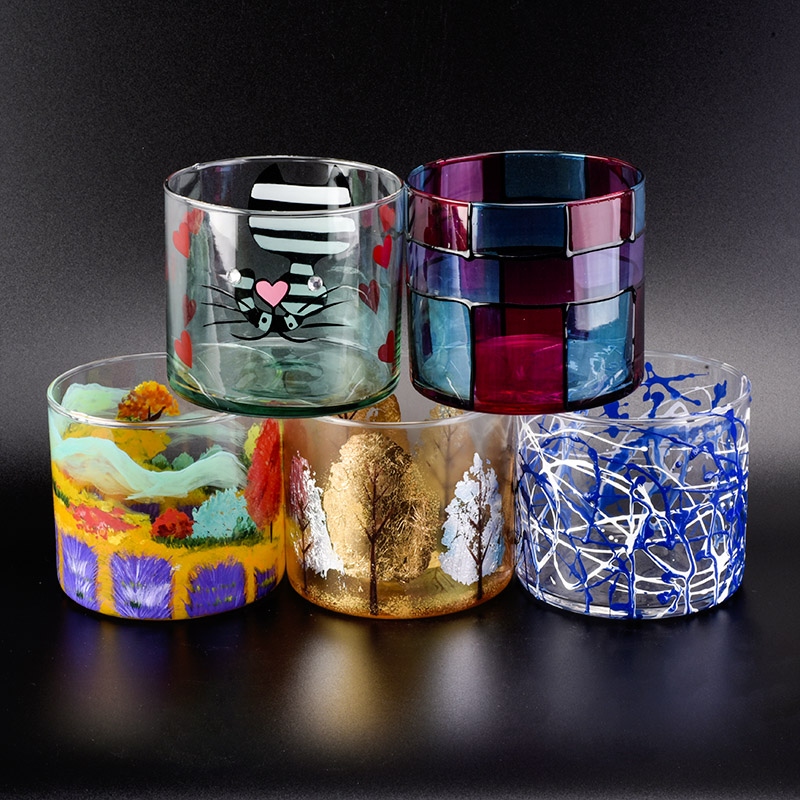Beautiful Hand painting glass candle holder