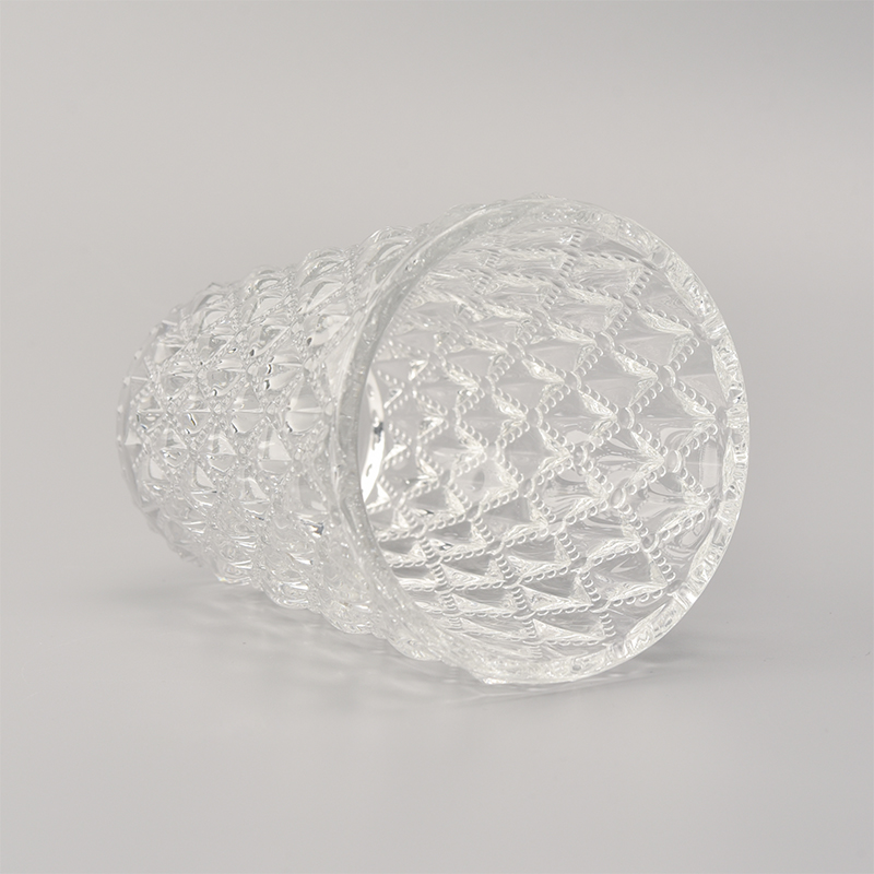 Wholesales Pearl White Glass Candle Vessel with Diamond Pattern Wholesales Pearl White Glass Candle Vessel with Diamond Pattern