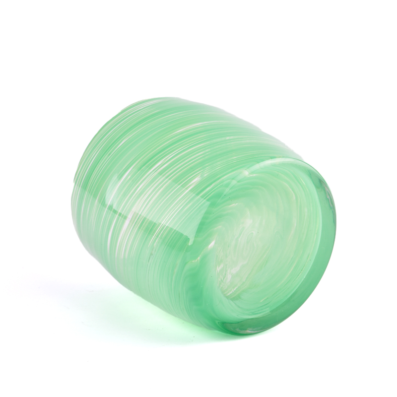 Luxury green striped glass candle jar for home decor