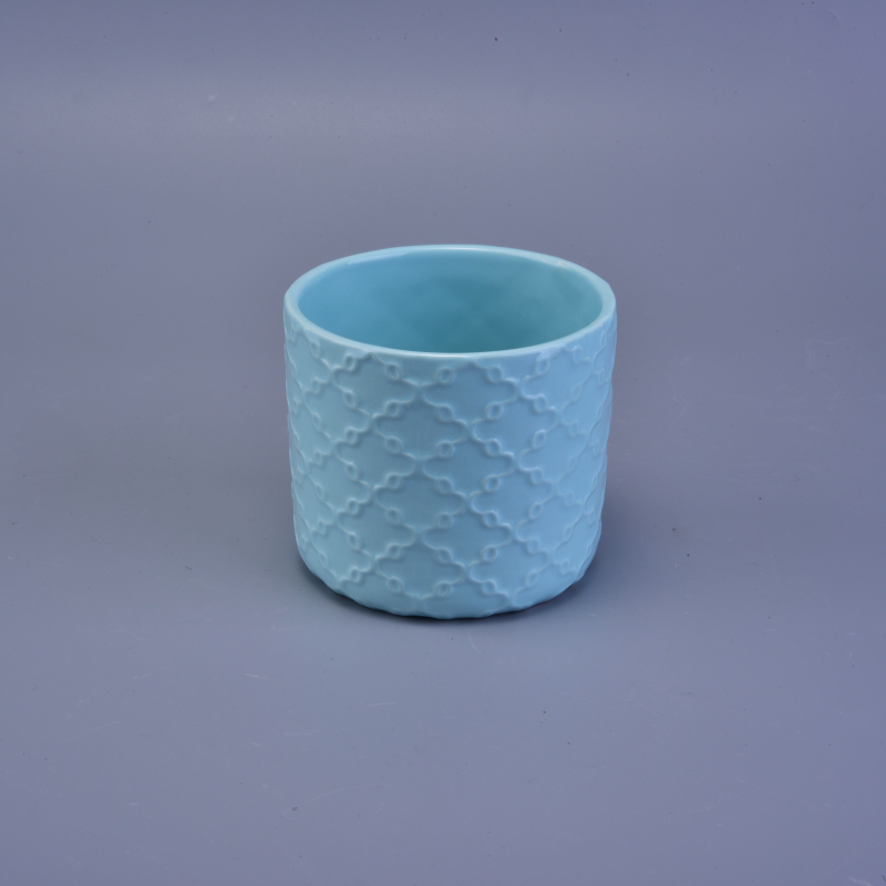 Blue matte ceramic candle holder with embossed pattern
Blue matte ceramic candle holder with embossed pattern