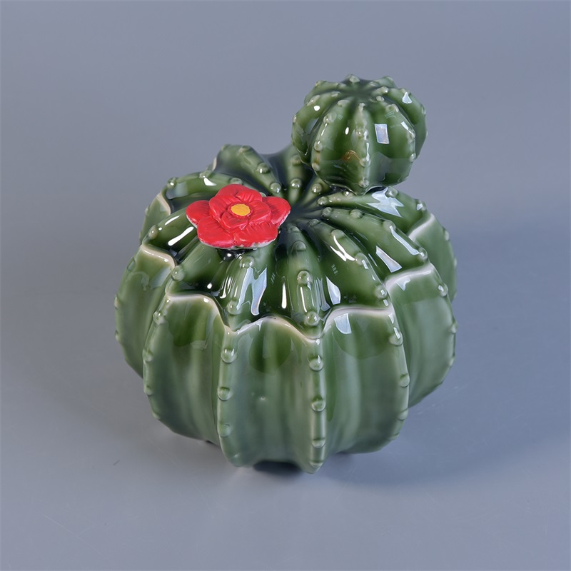 Green ceramic candle jar with lid
