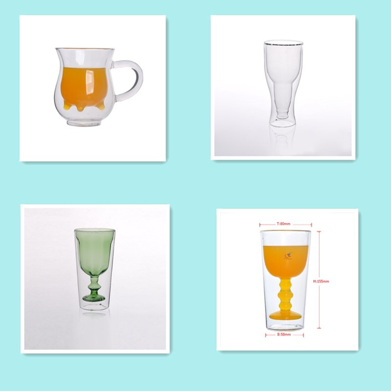 Sunny Glassware unique design shape double wall glass mug