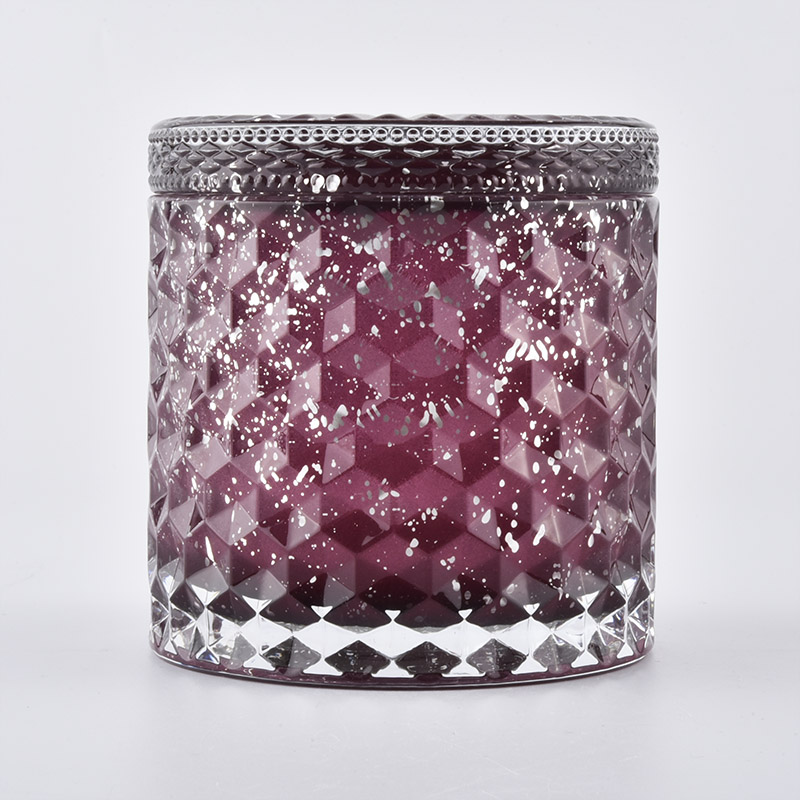 Wholesale 500ml Red Glass Candle ContainerRed Embossed Glass Candle Jars With Special Decoration