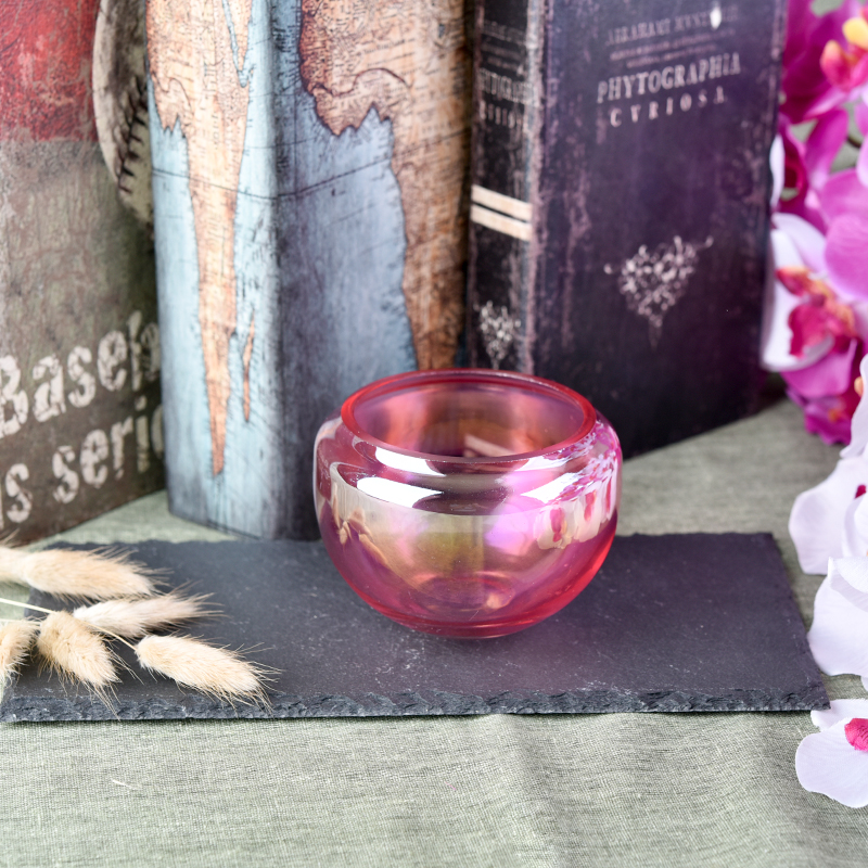 semitransparent pink glass candle jar