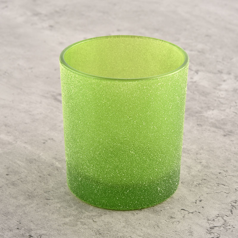 Luxury empty green frosted glass candle jars for making candles wholesale