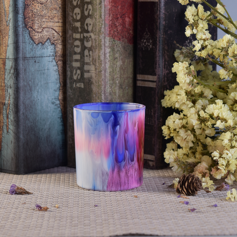 Oil paint effect color glass candle holder 