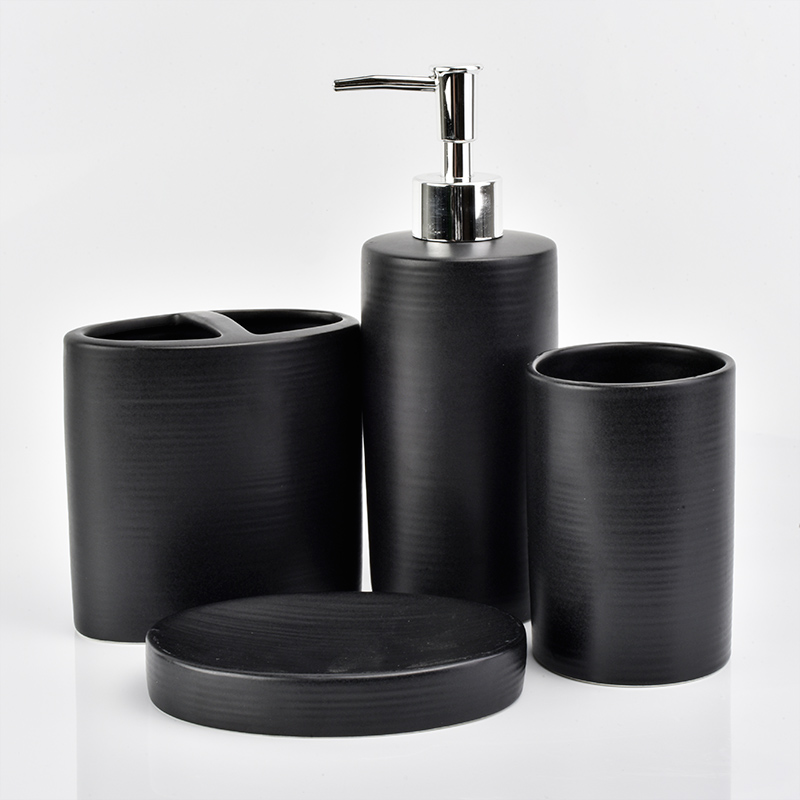 Solid black bathroom set 4 pieces