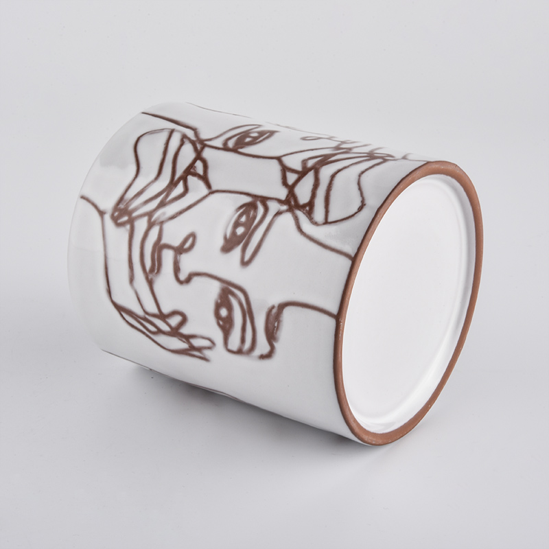 Cylinder shape decal fancy empty ceramic candle jar