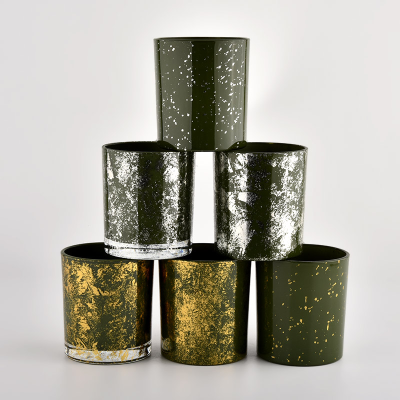 Wholesale home gold green glass candles container matte candle vessels for decorative