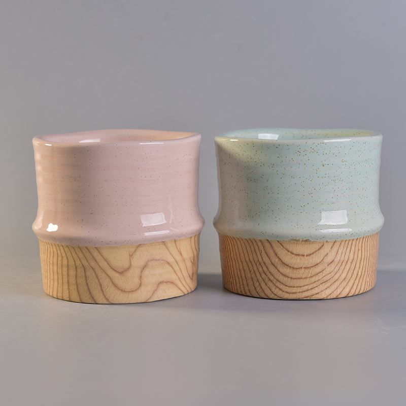 Green glaze ceramic candle holder with wooden bottom popular in market Green glaze ceramic candle holder with wooden bottom popular in market