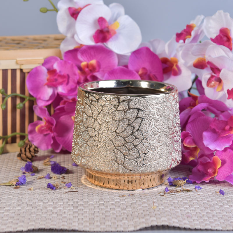 Ceramic flower pattern gold luxury candle jar home decoration wholesales Ceramic flower pattern gold luxury candle jar home decoration wholesales