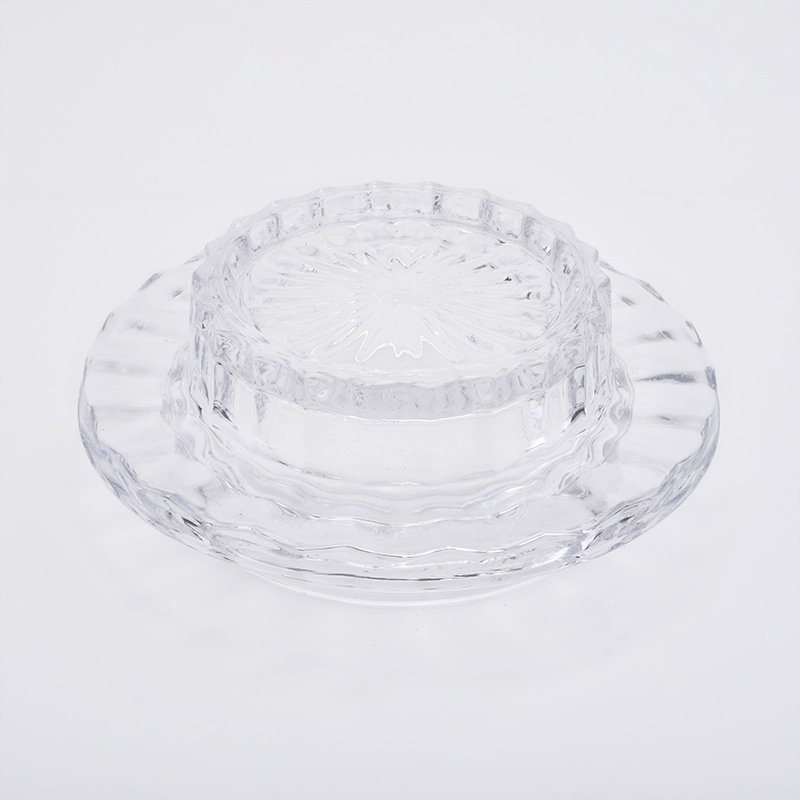 High quality clear glass candle jar with glass lid