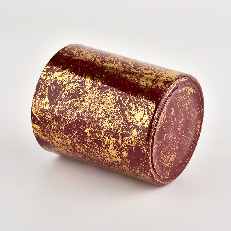 Luxury customized gold printing dust and red glass candle jar Luxury customized gold printing dust and red glass candle jar