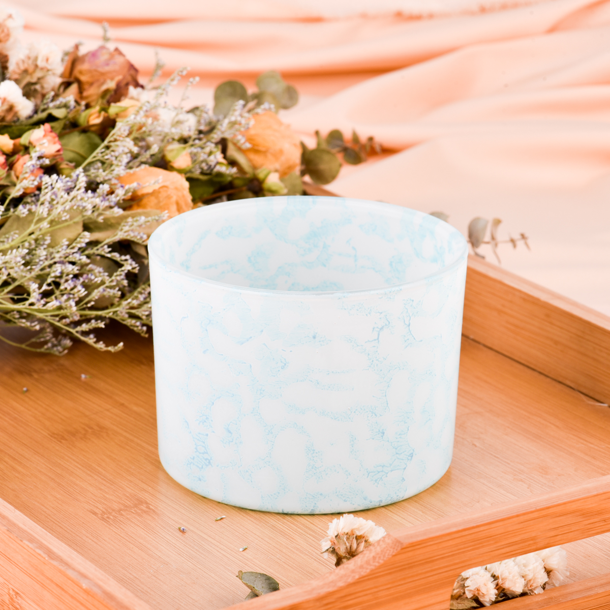 Luxury custom blue glass candle jars for candle making