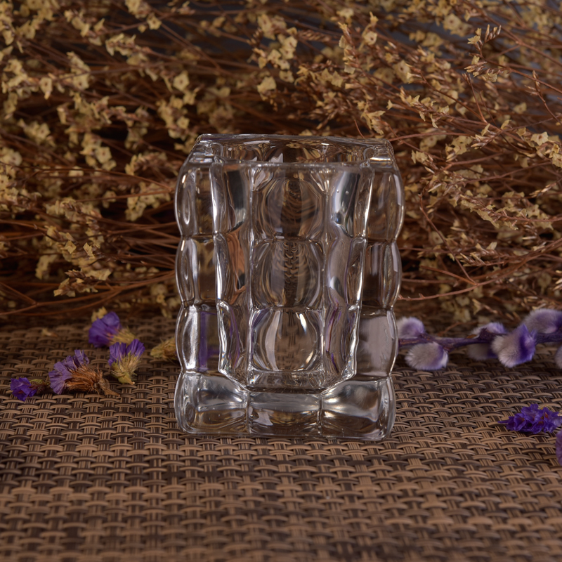 Diamond embossed square glass candle holder Diamond embossed square glass candle holder