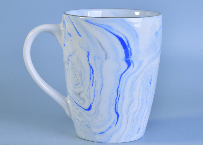 Marbled texture natural style ceramic water milk cup blue