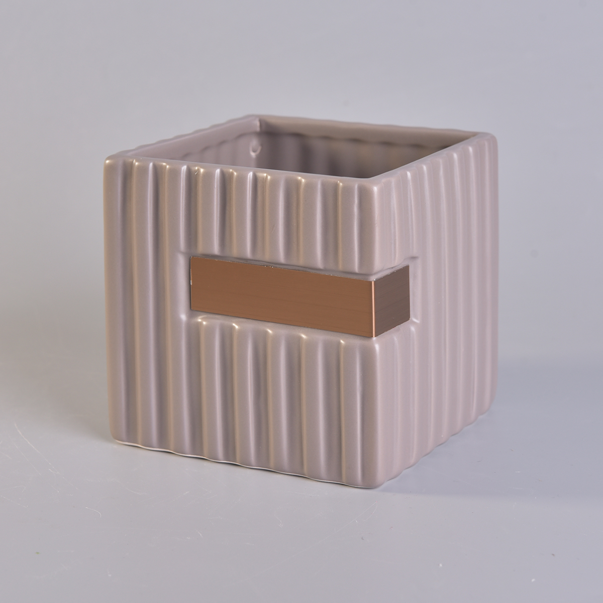 370ml Square Ceramic Candle Jar Brownish Grey Stripes Home Decoration