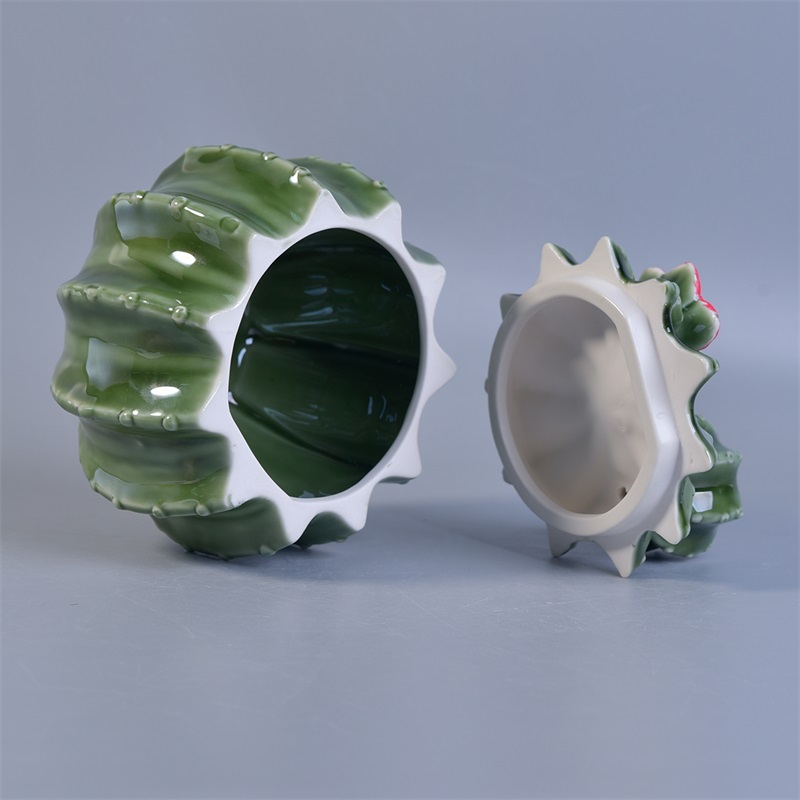Green ceramic candle jar with lid