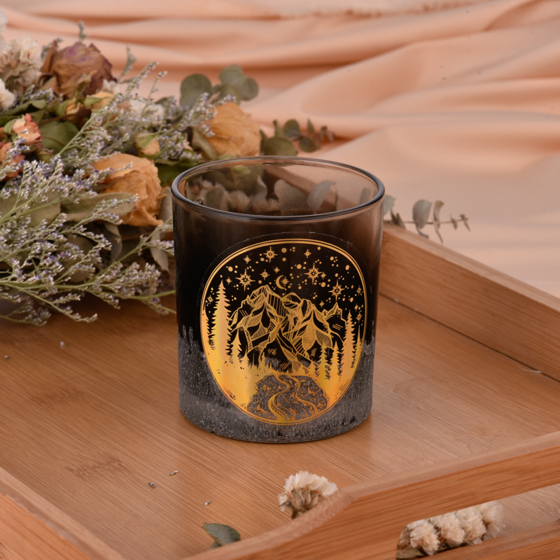 Wholesale black gradient christmas stickers glass candle jars for christmas decorations