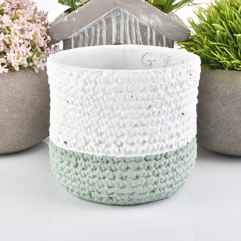Woven bag effect concrete 15oz candle jar home decoration flowerpot Green