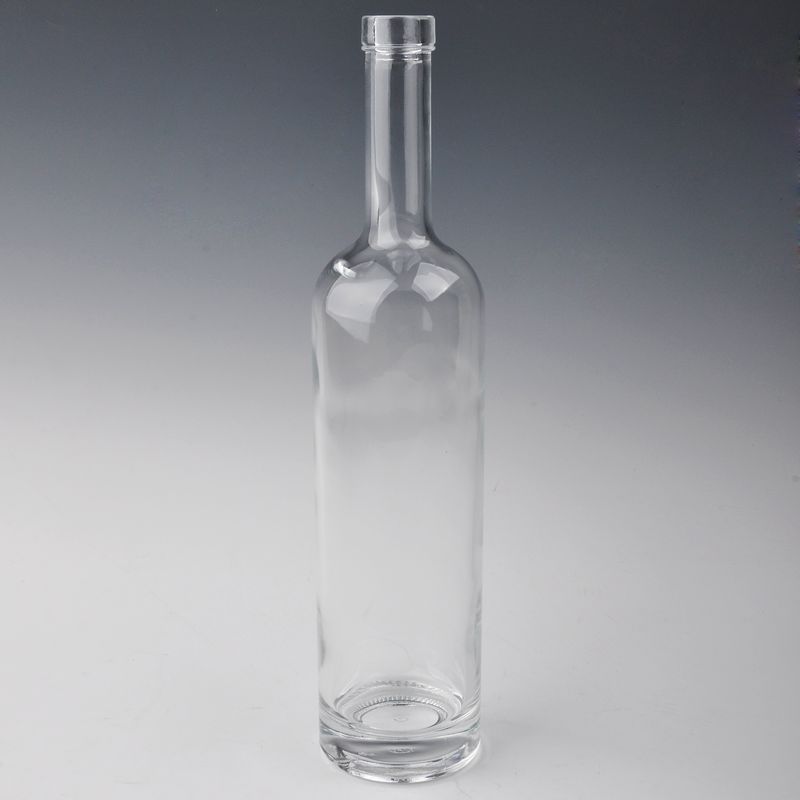 Transparent long-necked wine bottle