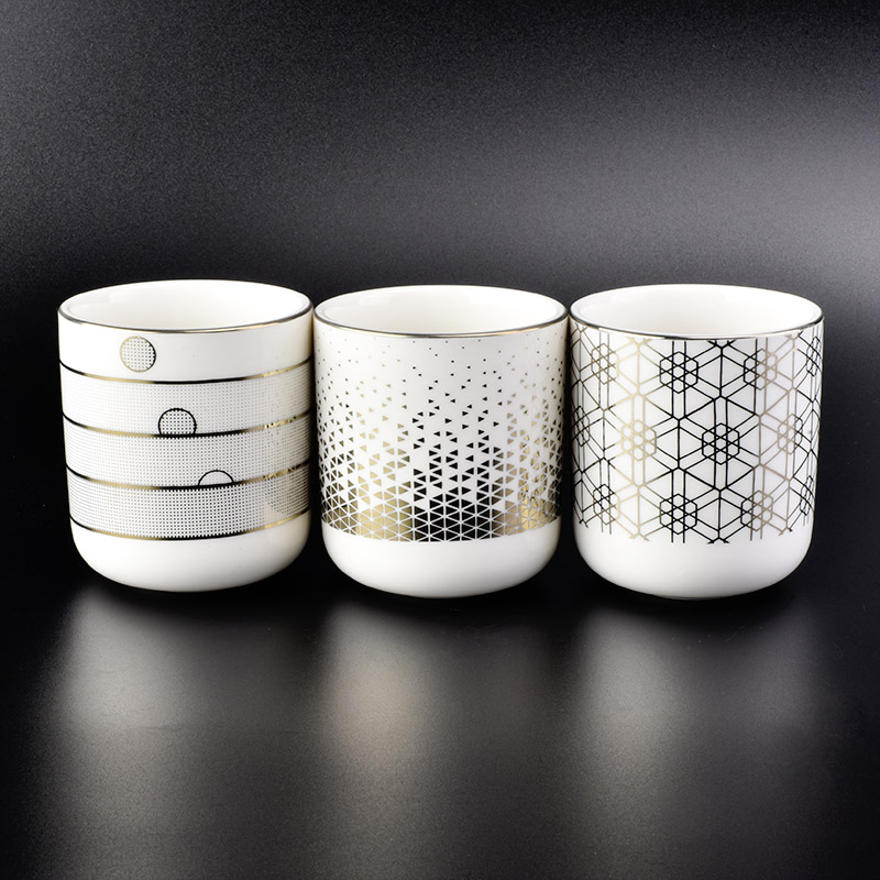 10oz white ceramic candle cup with gold printing