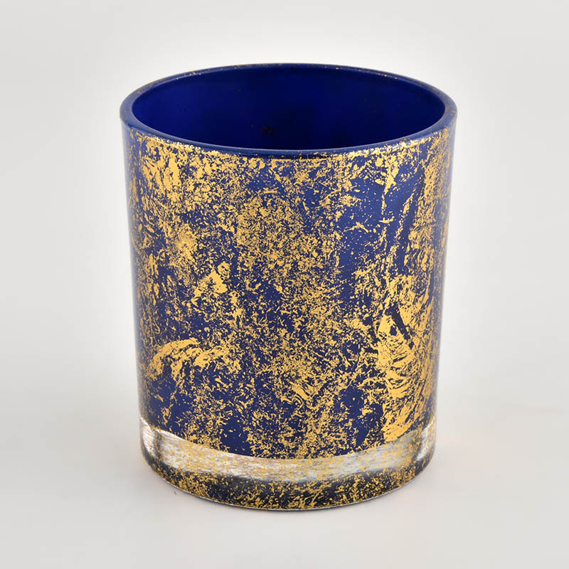 Wholesale Luxury Custom golden printing dust blue Glass Candle Jars Wholesale Luxury Custom golden printing dust blue Glass Candle Jars