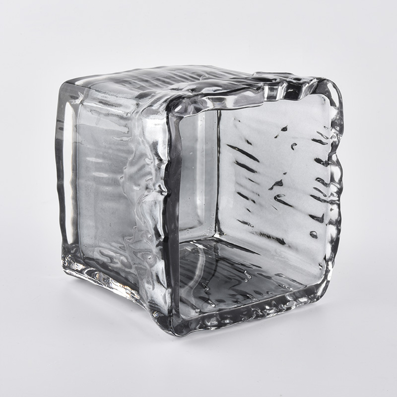 Gray Square Glass Candle Vessel