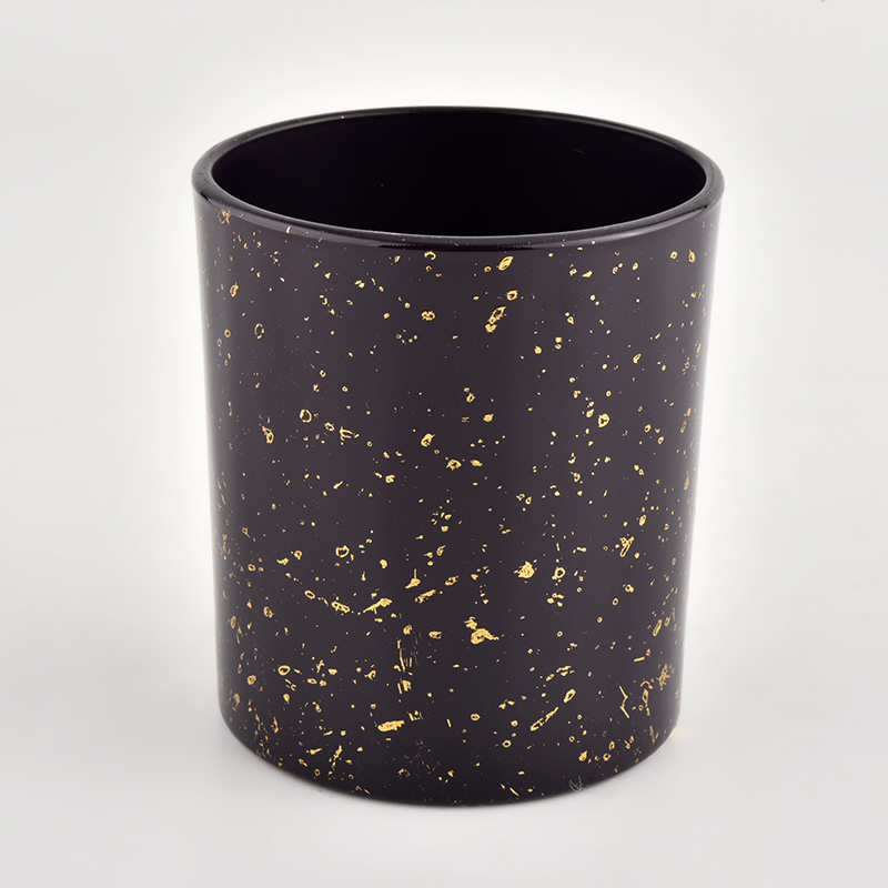 Decorative gold printing black glass candle jars wholesale