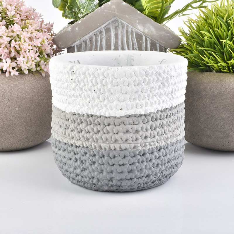 Woven bag effect concrete 15oz candle jar home decoration flowerpot gray