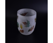 2340ml large round glass candle holder with leaf pattern