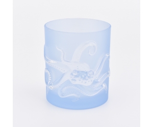 10oz磨砂蓝色玻璃蜡烛罐批发商的家居装饰