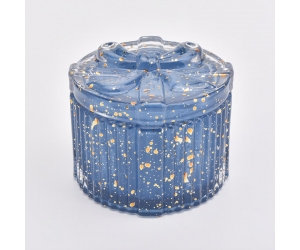 150毫升缸蓝色和金色玻璃蜡烛罐带盖