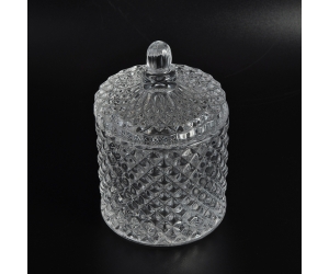水晶钻石浮雕玻璃蜡烛容器罐盖