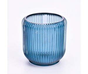 定制蓝色空垂直线玻璃蜡烛罐