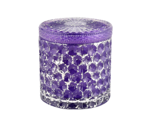 定制标志紫色玻璃闪光玻璃烛台家居装饰蜡烛罐与盖子