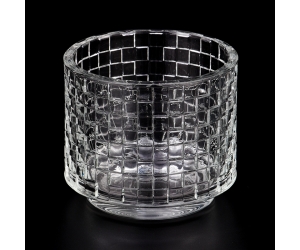 定制透明456ml方形图案设计的玻璃烛台
