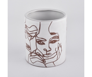 圆柱形状贴花式空陶瓷蜡烛罐