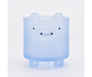 可爱的小猪玻璃烛台蜡烛罐蓝色412ML