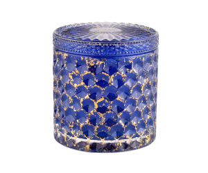 豪华的蓝色空玻璃蜡烛罐，有盖子的婚礼蜡烛440ml容器