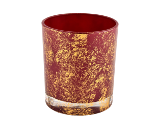 豪华定制金色印刷灰尘和红色玻璃蜡烛罐