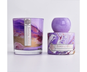 Marble Glass Bottle Round glass candle holder with Aromatherapy Reed Diffuser Bottle Gift Packaging Box